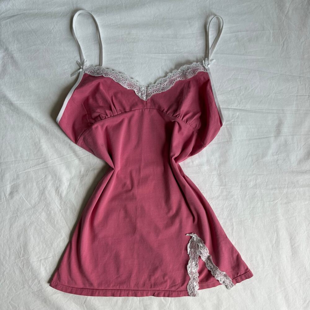 Y2K Pink Lace Cami Babydoll Top - Size S/M